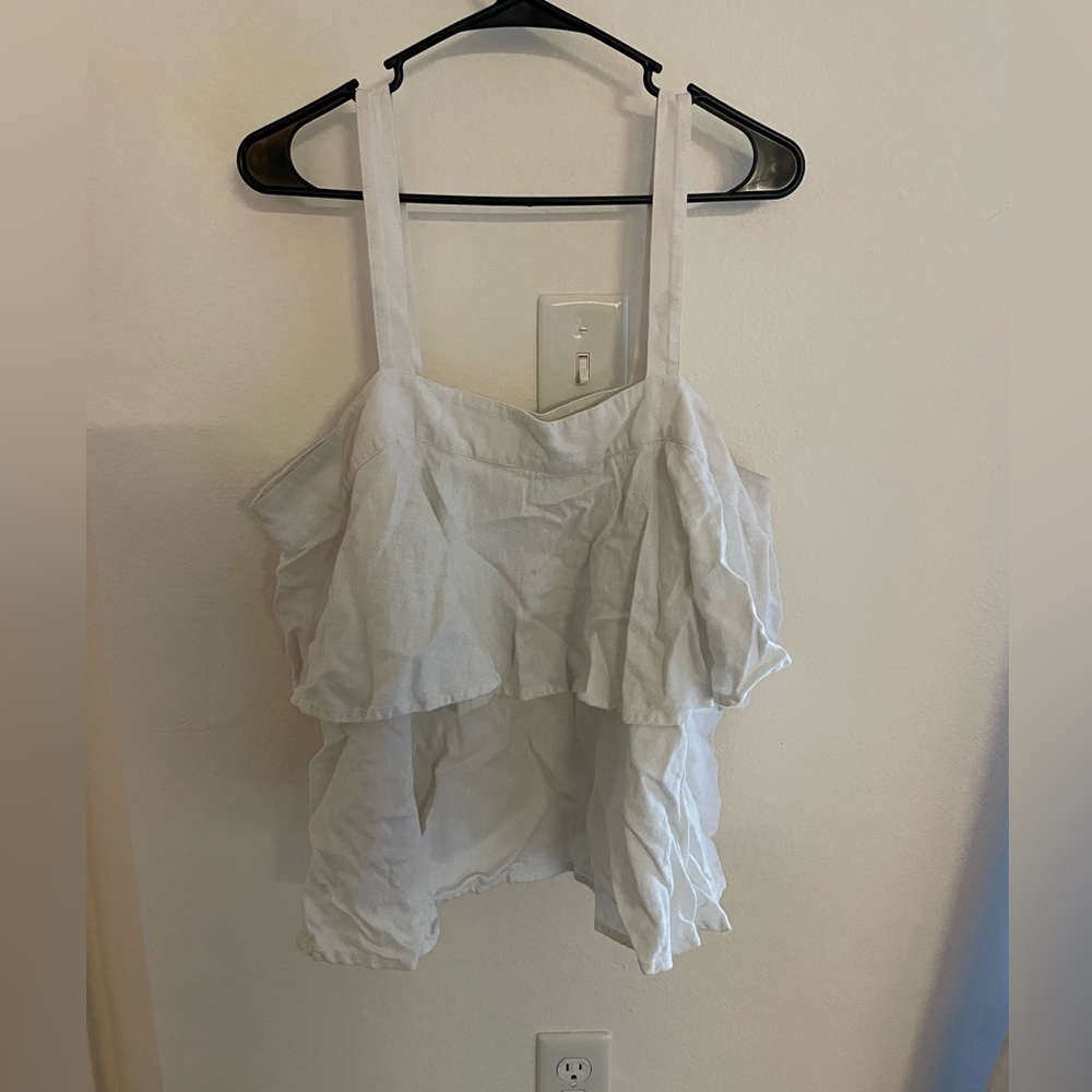 white 3 layer ruffles flowy tank